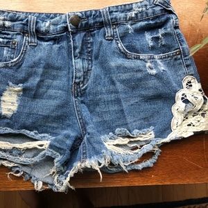 Free People side laced denim shorts